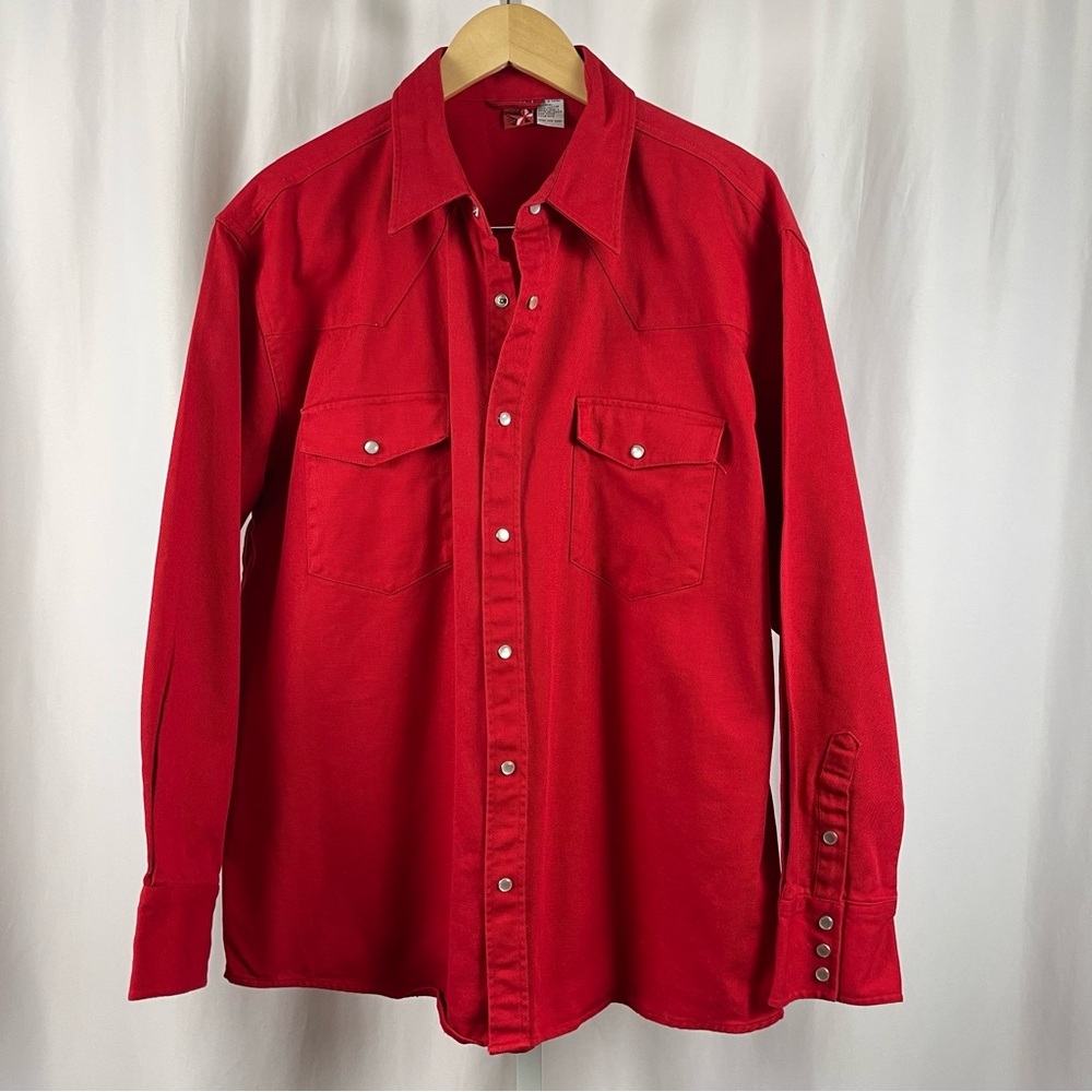 Vintage Marlboro Large Pearl Snap Western Denim Long Sleeve Button Up Shacket